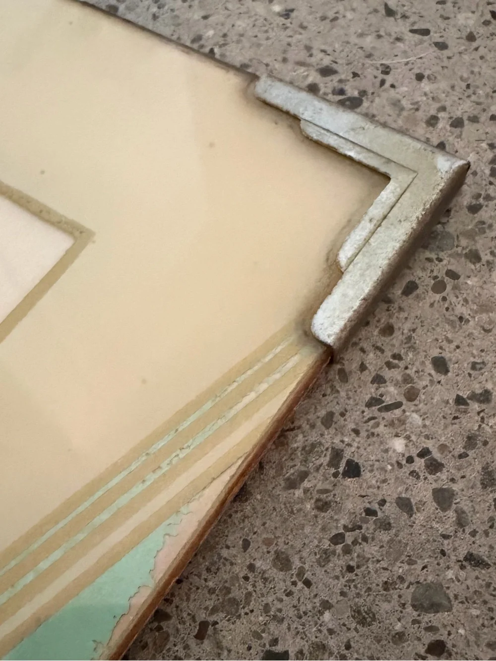 1930’s / 1940’s Art Deco Mint and Cream Reverse Painted Glass Picture Frame